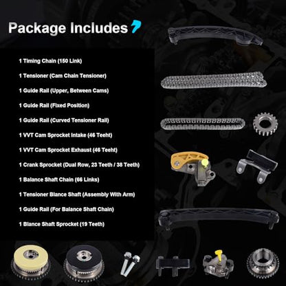 Timing Chain Kit & VVT Sprocket Compatible with 2013-2017 Cadillac ATS CTS, for Chevy Malibu, Camaro, for Buick Regal, 2.0L 2.5L Envision Turbo Engine OE Standard Timing Replacement Kit - color: Cadillac Timing Chain Kit