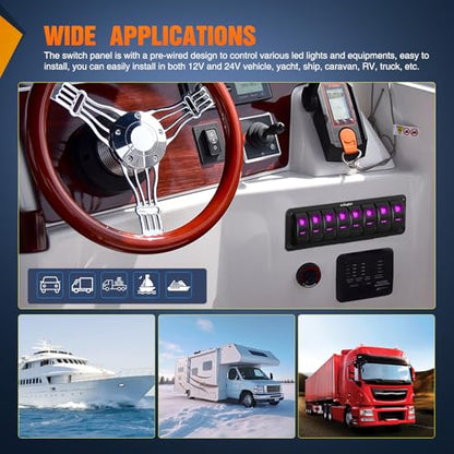 Nilight 8 Gang Rocker Switch Panel w/Purple LED Light 5Pin On Off Pre-Wired - color: Purple, size: 8 Gang