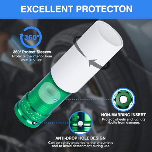 1/2" Drive Wheel Protector Impact Socket, Metric deep 17-19-21-22 mm(4 PCS) - size: 1/2" Color Impact Sockets 4pcs