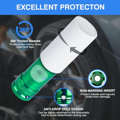 1/2" Drive Wheel Protector Impact Socket, Metric 15-17-19-21-22 mm (5 PCS) - size: 1/2" Color Impact Sockets 5pcs