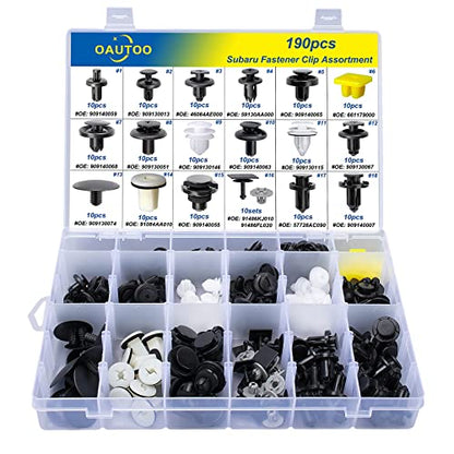 190pcs for Subaru Body Interior and Exterior Retainer Fastener Clip Assortment 19 Most Popular Sizes & Applications