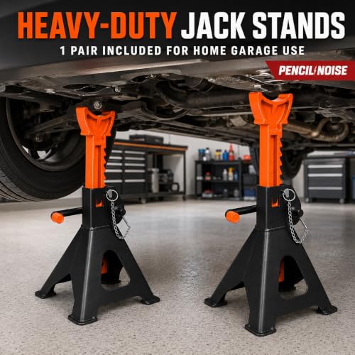 3 Ton Jack Stands with Double Locking and Large Foot Base, Car Jack Stand for SUV, UTV/ATV, Garage Lifting Tool Emergency, Black Orange, Set of 2 - color: Black Orange
