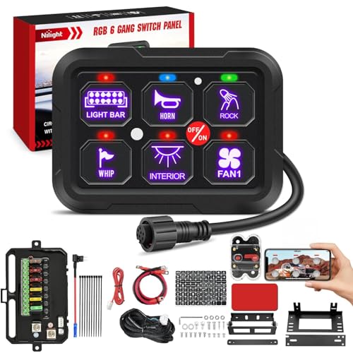 Nilight 6 Gang Switch Panel Relay System w/APP Control Automatic Dimmable - color: RGB, size: 6 Gang Switch 1-side Output