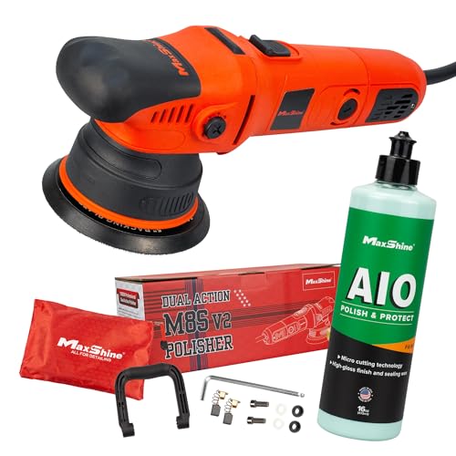 Maxshine 2-Piece M8S V2 Dual Action Polisher & 16oz AIO Polish Car Detailing Kit – 8mm Throw Random Orbital Buffer, 1000W, 5″ Backing Plate 6-Speed – Car, Truck, SUV & Boat Paint Correction - color: 5" Aio Polish Kit