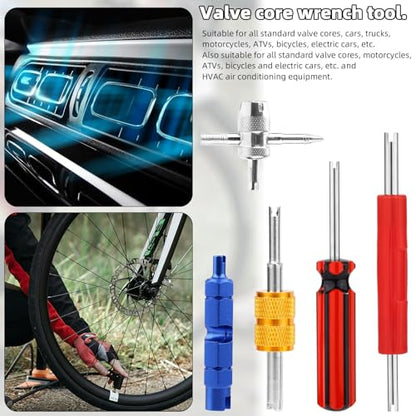 5 Pcs Tire Valve Repair Tool Set, Dual & Single Head Valve Core Remover Wrench 4 Way Stem Puller Stem Core Wrench Installation Removal Tool for All Standard Schrader Valves Cars Trucks Motorcycle