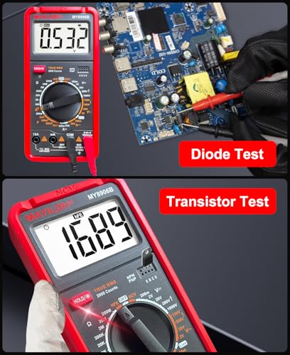 MY8906B Multimeter Tester TRMS Digital Multimeter 750V-1000V Measures DC/AC Voltage DC/AC Current Resistance Continuity Diodes Frequency Transistor HEF NCV Live Wire Detection