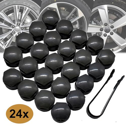 XUKEY Lug Nut Covers for Audi, 24pcs 25mm + Disassembly Tool (Black) - color: Black