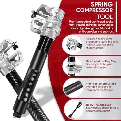 sixcow Upgrade Coil Spring Compressor Tool Automotive, Heavy Duty Macpherson Strut Spring Shock Absorber Compressor Set with Safety Jaws and Holder, Max Load.2645LB for Car Motorcycle Truck ATV UTV