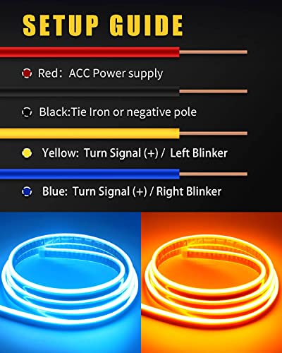 YM E-Bright LED Hood Light Strip, 47in Ice Blue Amber Switchback DRL 12V - color: Ice Blue/Amber Switchback, size: 47 inches