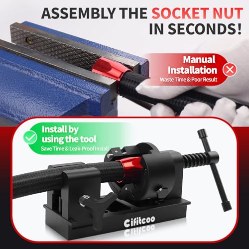 4-16AN Fitting Installation Tool, AN Hose Assembly Tool, Fuel Line Installation Tool with 6 Dies (4AN 6AN 8AN 10AN 12AN 16AN) for CPE Fuel Line, Adjustable Universal Fit For Any Brands - color: Black