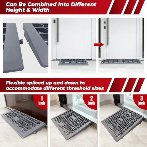 ROBLOCK 1 Inch Rise Detachable Threshold Wheelchairs Ramps for Home Steps Entry, Portable Modular Door Ramps for Doorways and Cars, Load Capacity 3000 LBS, 2 PCS - size: 1" Rise