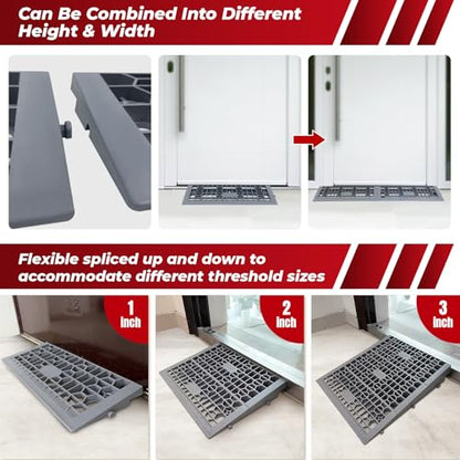 ROBLOCK 1 Inch Rise Detachable Threshold Wheelchairs Ramps for Home Steps Entry, Portable Modular Door Ramps for Doorways and Cars, Load Capacity 3000 LBS, 2 PCS - size: 1" Rise