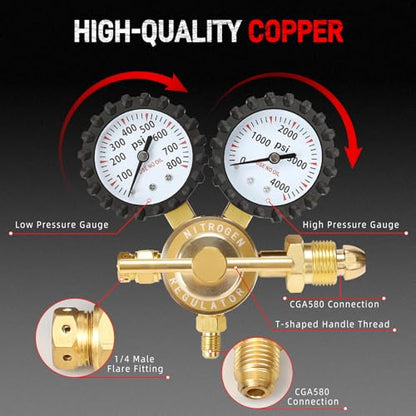 Nitrogen Shock Fill Kit with 700Psi Nitrogen Gauge and 10in High-Pressure Flexible Hose Nitrogen Regulator Shock Fill Tool No-Loss Schrader Chuck for ATV, UTV, Off-Road Bike, Dirt Bike