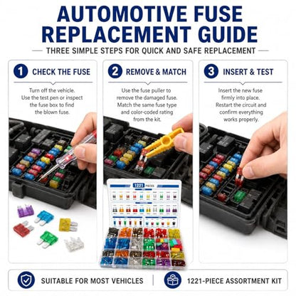 1221 Piece Car Fuse Assortment Kit 2A-80A Mini Standard JCASE