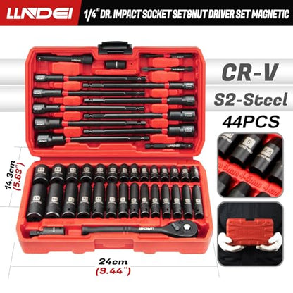 1/4" Drive Socket Set Nut Driver Set with Ratchet, 44Pcs Wrench Tool Set - size: 44PCS Metric