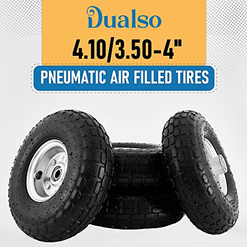 10-Inch Replacement Tire and Wheel 4.10/3.50-4" - 10” Pneumatic Utility Tires for Cart, Dolly, Hand Truck, Generator, Lawnmower, Garden Wagon with 5/8” Axle Bore Hole - Double Sealed Bearings (4 pack)