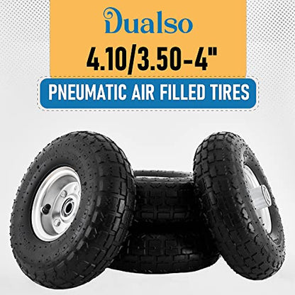 10-Inch Replacement Tire and Wheel 4.10/3.50-4" - 10” Pneumatic Utility Tires for Cart, Dolly, Hand Truck, Generator, Lawnmower, Garden Wagon with 5/8” Axle Bore Hole - Double Sealed Bearings (4 pack)