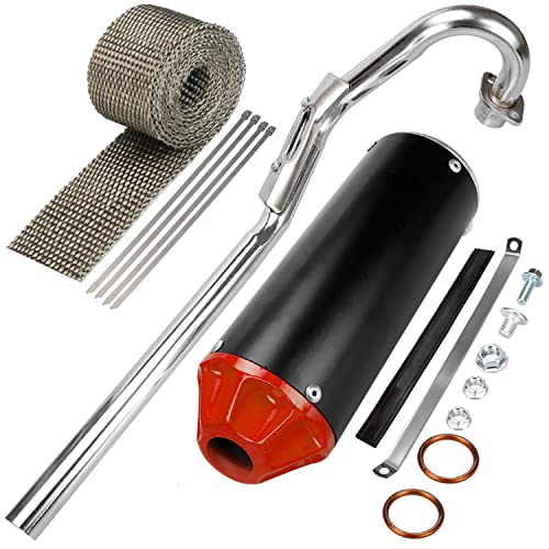 GREHUA 28mm Exhaust Muffler with Heat Wrap Compatible with 50cc 70cc 90cc 110cc 125cc CRF50 CRF70 XR50 SSR110 SSR125 Taotao DB10 DB14 Baja Xpro Apollo Rocketa TTR SDG Coolster Pit Dirt Bike Parts - color: a-red