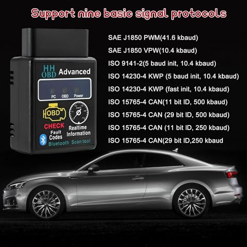 Bluetooth OBD2 Scanner for Car, OBD II Wireless Diagnostic Code Reader Bluetooth Scan Tool, Universal Professional Auto Engine Fault Diagnosis Tester Adapter, Car Accessories