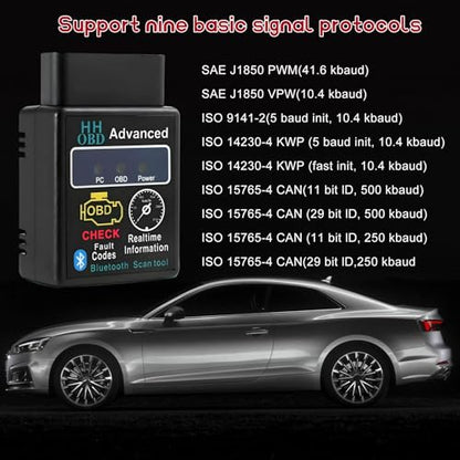 Bluetooth OBD2 Scanner for Car, OBD II Wireless Diagnostic Code Reader Bluetooth Scan Tool, Universal Professional Auto Engine Fault Diagnosis Tester Adapter, Car Accessories