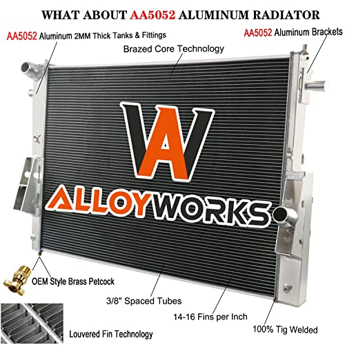 ALLOYWORKS 4 Row Full Aluminum Radiator For 2008 2009 2010 Ford F-250 F350 F450 6.4L V8 Turbo Powerstroke Diesel Automotive Replacement Radiators Manual Automatic Transmission Crossflow Radiator
