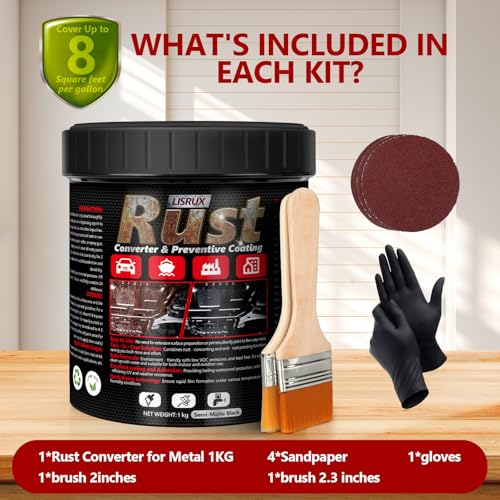 2-in-1 Rust Converter & Metal Primer, 34 Fl Oz Black Rust Inhibitor Paint for Metal, Automotive Rust Reformer, Industrial Grade Water Based, Heat Resistance & UV Resistant - size: Black-34 FL OZ