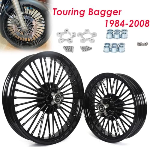 TOFR 21x3.5 16x3.5 Fat Spoke Black Wheels For Harley Touring Baggers 00-07 - color: Gloss Black, size: Front:21x3.5 Rear:16x3.5