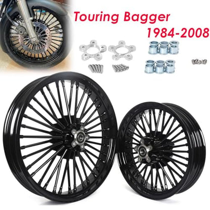 TOFR 21x3.5 16x3.5 Fat Spoke Black Wheels For Harley Touring Baggers 00-07 - color: Gloss Black, size: Front:21x3.5 Rear:16x3.5