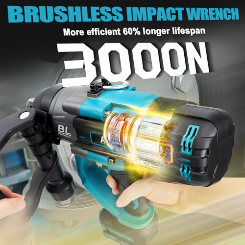 Cordless Impact Wrench 1" Compatible with Makita 18V Battery - color: Blue 3000n 1in