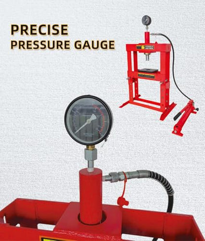 Superokay 10 Ton Shop Press, Welded H-Frame, 6.5 Inch Stroke, Manual Pump
