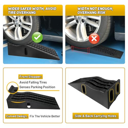 HOXWELL Portable Car Ramps for Oil Changes High Lift, Heavy Duty Plastic Low Profile Car Ramps for Jack Support, Vehicle Ramps for Garage, 35.63''x12''x8.07'', GVW 13000 LBS, 2 Packs - size: 295AU-2PCS