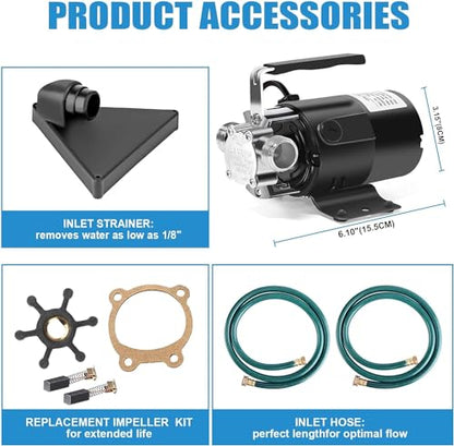 Water Transfer Pump, 115V 1/10HP Electric Utility Pump with On/Off Switch 2 * 6 ft Water Hoses Kit for Removing Water from Garden Pools Aquariums Hot Tub Draining 1/8’’ Low Suction for Rain Barrel - color: Black