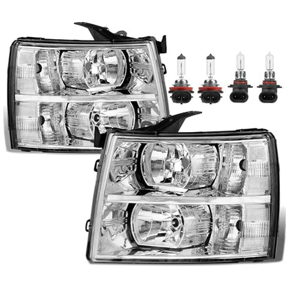 KUIPERAUTO Headlight Assembly Compatible with 2007-2013 Chevy Chevrolet Silverado 1500 2500HD 3500HD Front Lamp with Bulb Chrome Housing/Clear Lens/Clear Corner - color: Chrome/Clear/Clear