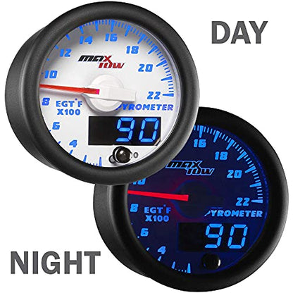 MaxTow White & Blue 2200F Exhaust Temp EGT Gauge Kit, 2-1/16" 52mm