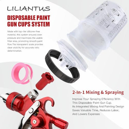 HVLP Spray Gun with Disposable Paint Cups Kit for Car Painting - color: red