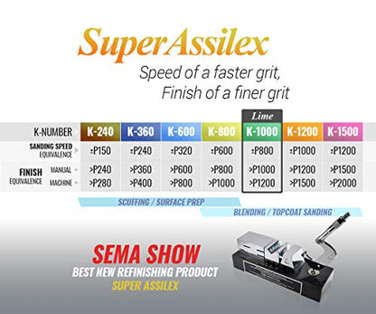 Super Assilex Flexible Sanding Sheets Job-PAK, Lime K-1000, U191-2507, 4 Sheets + 1 M Hand Pad for Half Sheets - color: K-1000 Lime, size: w/ Half-sheet M Pad