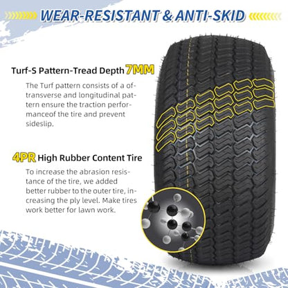 GICOOL 20x10.00-8 Lawn Mower Tire and Wheel, 3/4" Borehole, and 3/16" Keyway, 3.5" Offset Hub, 4 Ply Tubeless Tire, Replacement 20x10-8nhs Riding Lawn Mower and Tractor Rear Tire and Wheel Assemblies - size: 20x10.00-8 Tubeless