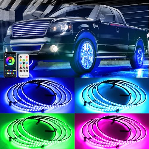 DREAMIZER 4PCS 17.5inch RGBW LED Wheel Ring Lights Kit with Remote and APP Control Dream Colors Neon Wheel Rim Lights with Turn Signal and Braking Function,Music Sync Mode for Car ATV UTV Golf Cart - size: 17.5inch
