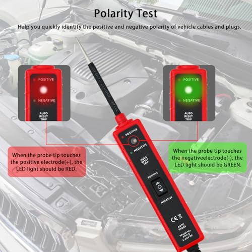 Circuit Tester Tool, 6-24V DC, Test Light with Short Circuit Detection, Polarity Identifier, Continuity Testing (Green) - color: Green