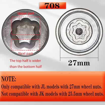 JL 708 for 27mm Nuts, Wheel Locking Nut Key for Jeep (JL) Dodge - size: 708