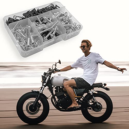 Motorcycle Fairing Bolt Kit, 177pcs M5 M6 Motorcycle Windscreen Screws Colorful Fasteners Fairing Bolts Nut Clips Kit for Kawasak Suzuki Honda Ducati Yamaha BMW GSXR Motorcycle(Silver) - color: silver