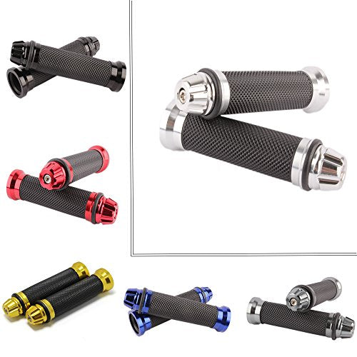 Motorcycle 7/8" CNC Hand Grips Aluminum Rubber Gel Handlebar for Sport Bike(Red) - color: Silver