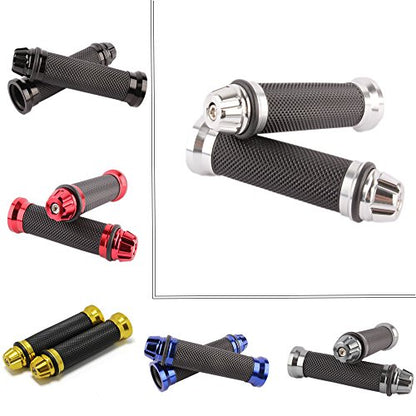 Motorcycle 7/8" CNC Hand Grips Aluminum Rubber Gel Handlebar for Sport Bike(Red) - color: Silver