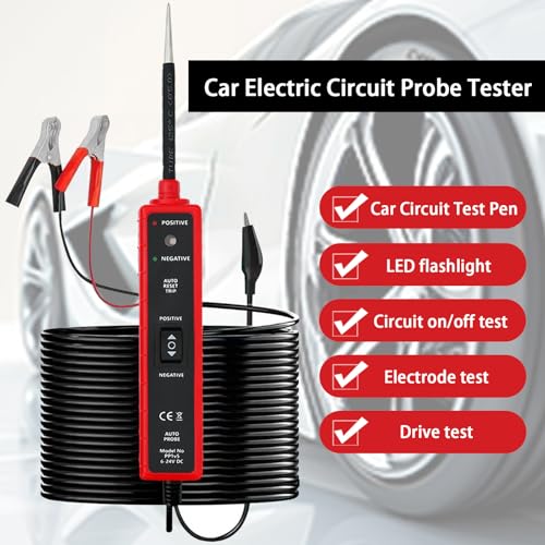 Circuit Tester Tool, 6-24V DC, Test Light with Short Circuit Detection, Polarity Identifier, Continuity Testing - color: Red
