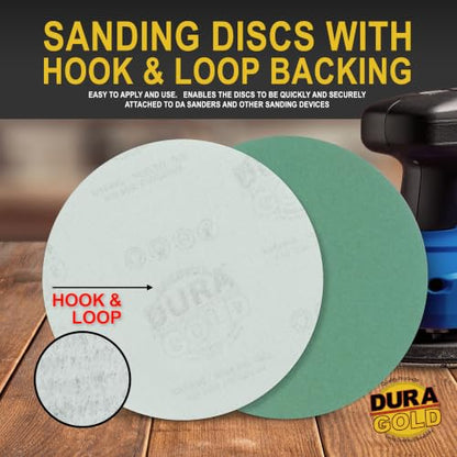 Dura-Gold 5" Green Film Sanding Discs, 150 Grit, Box of 50, Hook & Loop - size: 150-Grit