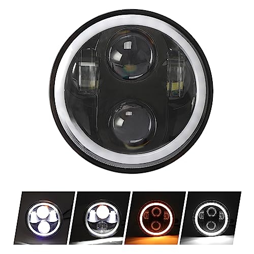 ROCCS Motorcycle Headlight 5-3/4 5.75 with White Yellow Halo DRL LED Waterproof Compatible with Harley Sportster Dyna Low Rider Street Bob lron 883 1200 Softail Wide Glide Triple Headlamp