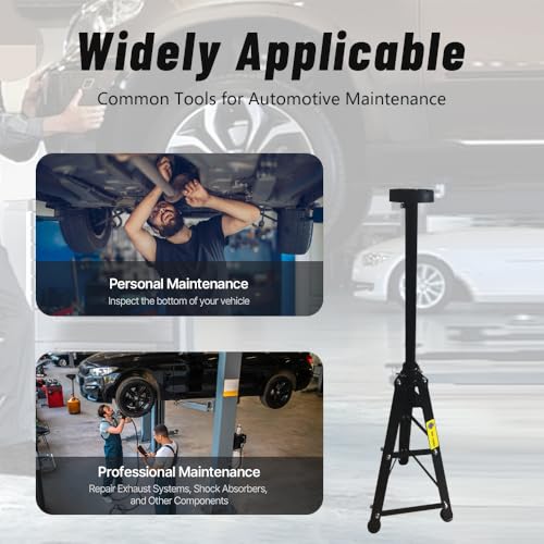 Underhoist Support Stand, 1300 lbs Capacity, 28-48 Inch Height Adjustment, Removable V-Shape & Round Tray for Auto Repair and Vehicle Maintenance