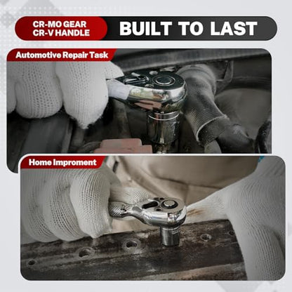 TOMMARS Stubby Ratchet Set 1/4" 3/8" 1/2" Drive Socket Wrench - size: 1/4", 3/8", 1/2" Drive, style: Stubby Ratchet Set