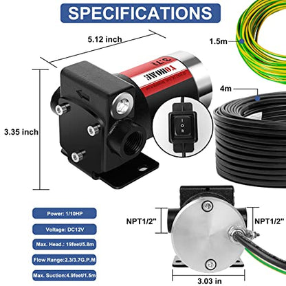Gasoline Transfer Pump YOHOME DC 12V New DOUBLE WAY Cast Iron Fuel Transfer Pump 3.7GPM Overheating Stability With Built-in Bypass Fuel Pump Suitable For Gasoline, Diesel, Kerosene, Mineral oil - style: 12V 3.7GPM