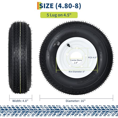 GarveeTech 4.80-8 Trailer Tire and Wheel Assembly, 5 Lug, Set of 2 - size: 4.80-8, style: 5 Lug